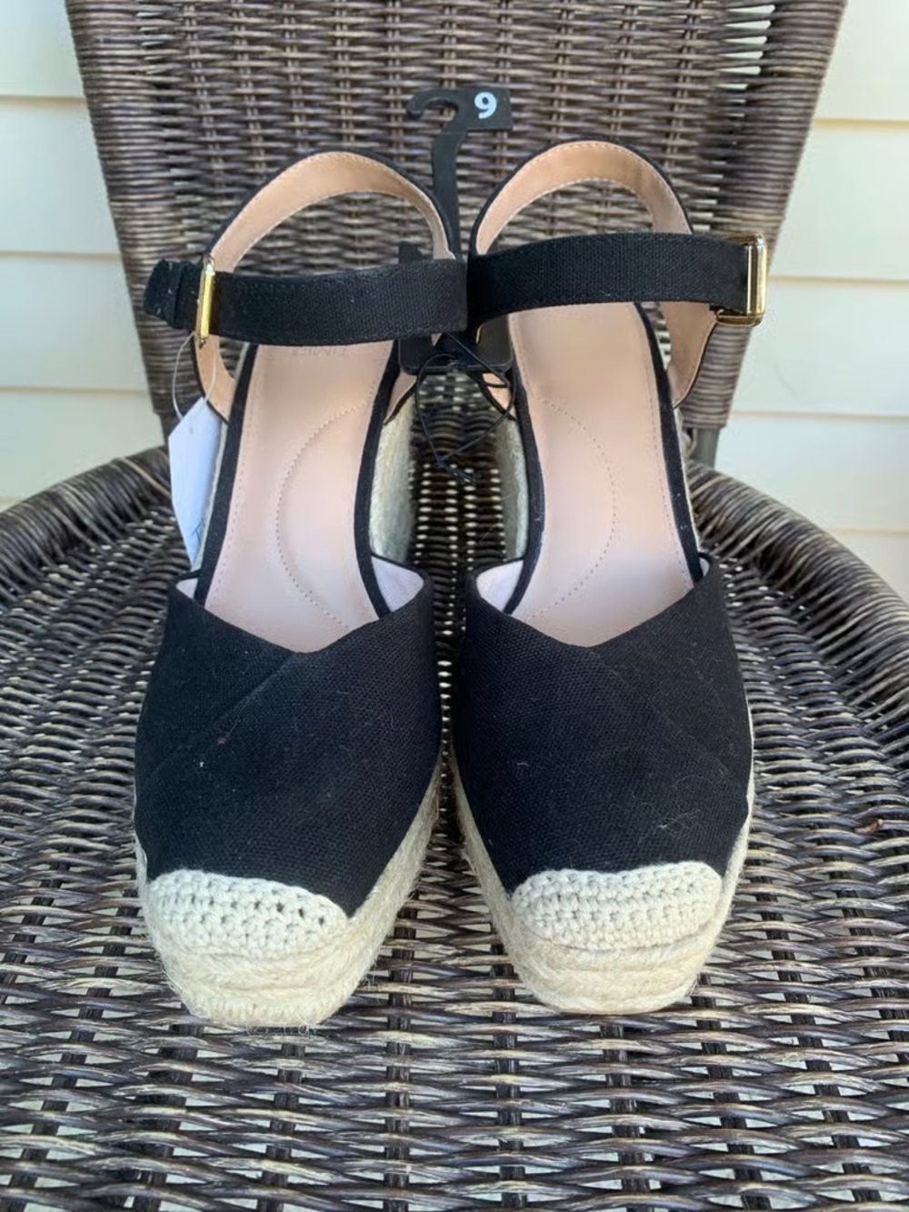 Time and Tru Black Espadrille Wedge Sandals with Ankle Strap